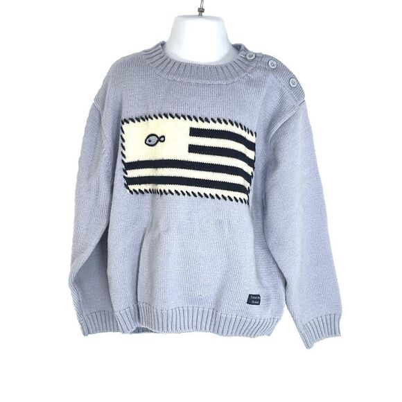 Tresor des Oceans Boys Blue Striped Flag Fish Canadian Sweater Sz 8a Wool Blend - Picture 12 of 12